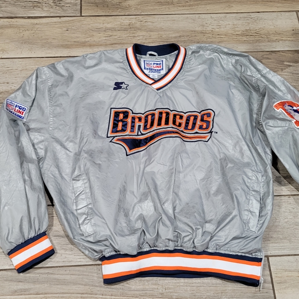 Denver Broncos starter NFL mens XL metallic silver Vtg 90s pullover jacket
